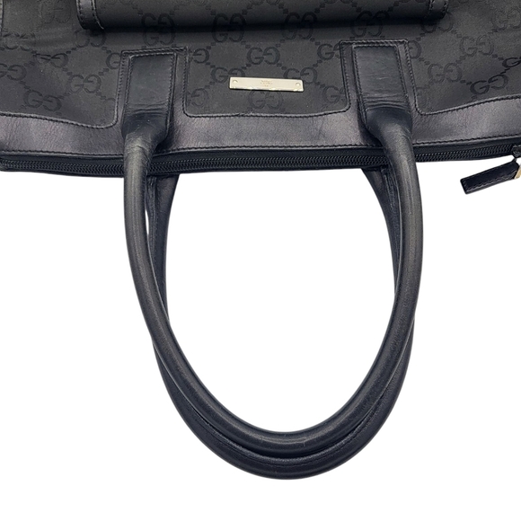 Gucci GG Canvas Nylon Leather Handbag Black Monogram Tote Bag 152283 - Picture 12 of 14
